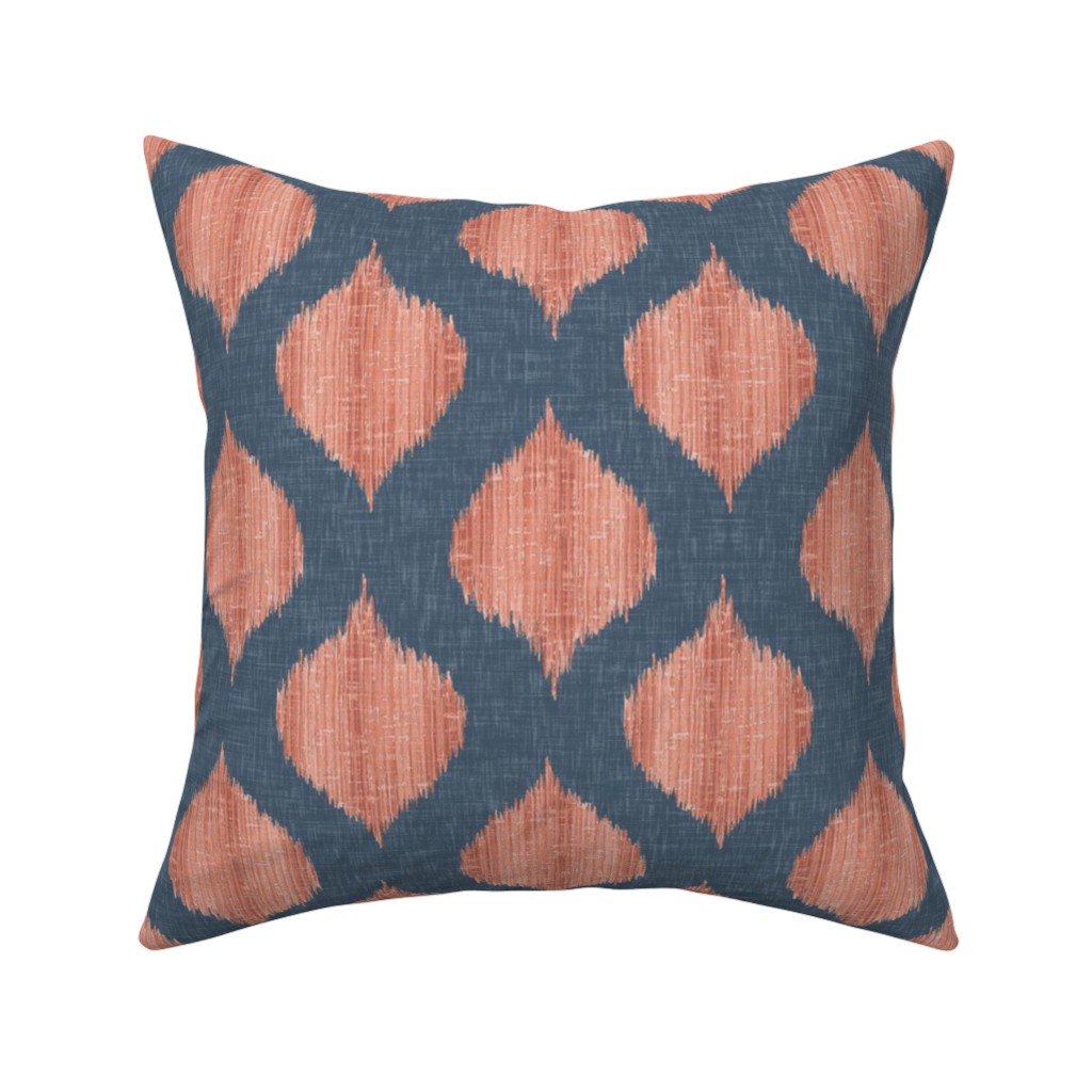 Lela Ikat - Navy and Coral Pillow, Woven, White, 16x16, Double Sided, Blue