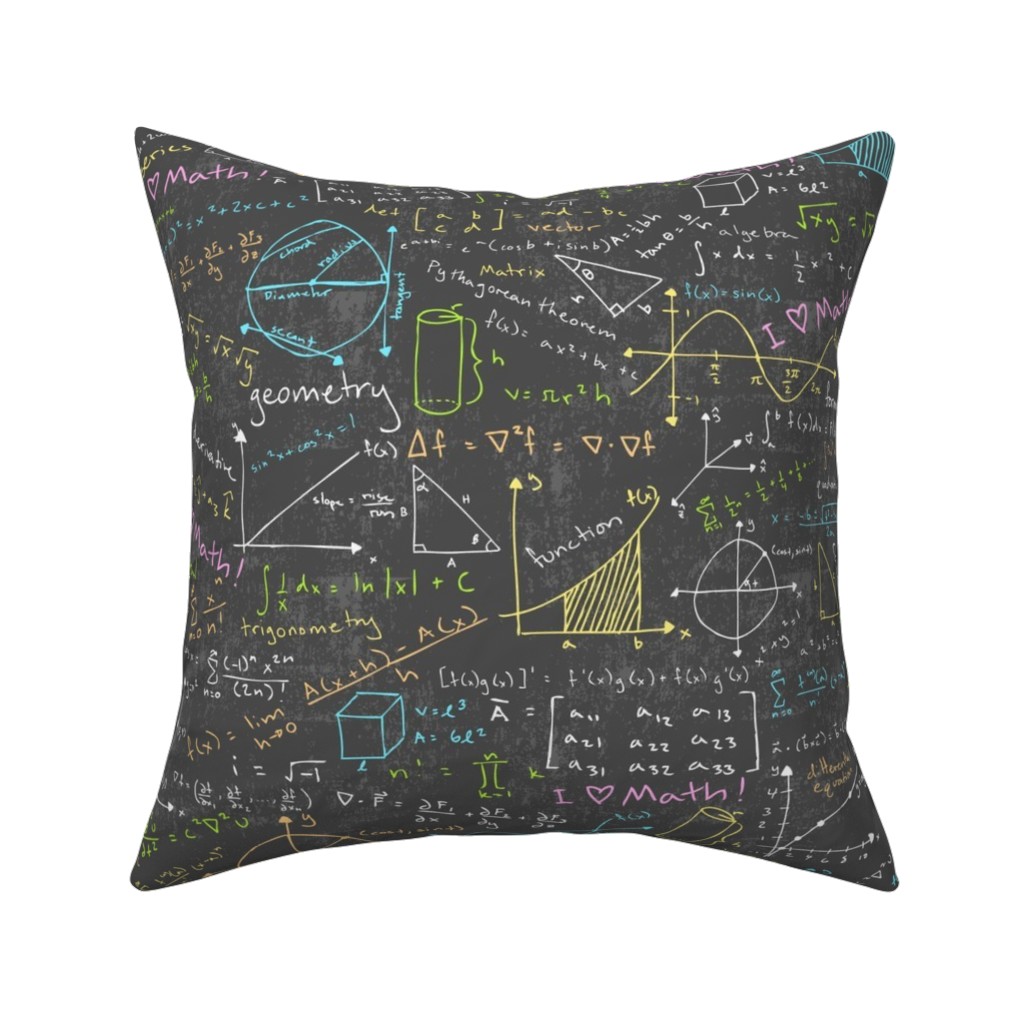 Math Lessons Pillow, Woven, White, 16x16, Double Sided, Multicolor