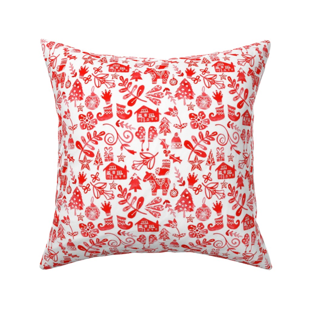 Red Christmas Pillow, Woven, White, 16x16, Double Sided, Red, Red