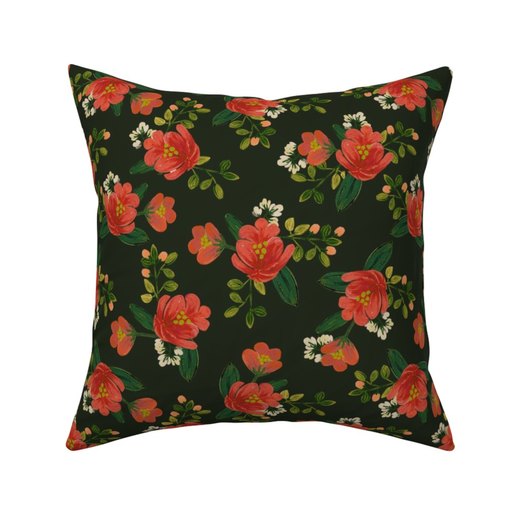Holiday Floral Pillow, Woven, White, 16x16, Double Sided, Green, Classic Green