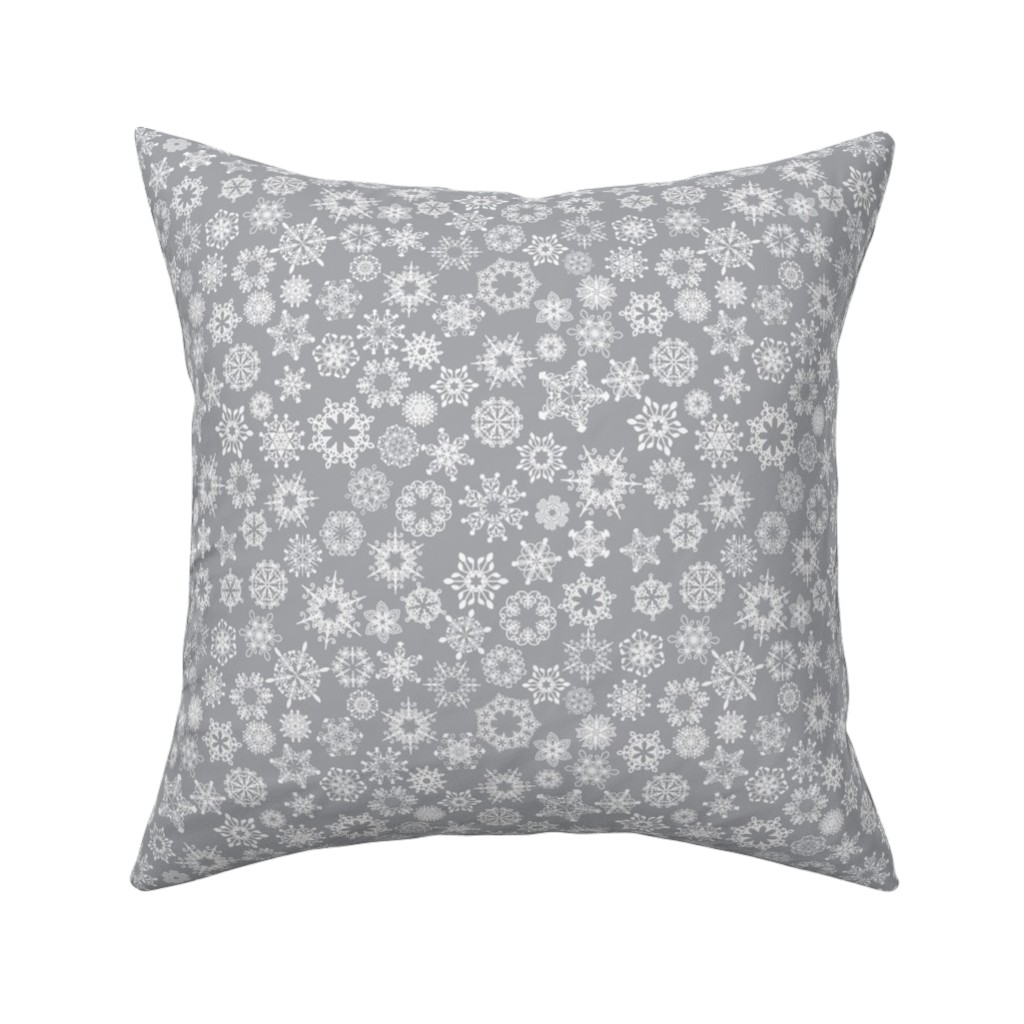 Snowflake Silver Pillow, Woven, White, 16x16, Double Sided, Gray