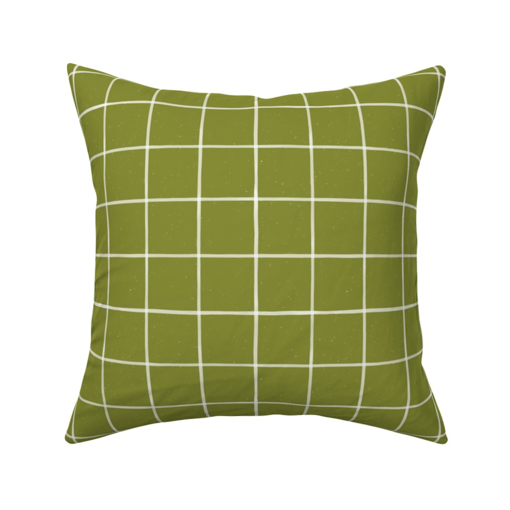 Watercolor Windowpane - Green Pillow, Woven, White, 16x16, Double Sided, Green