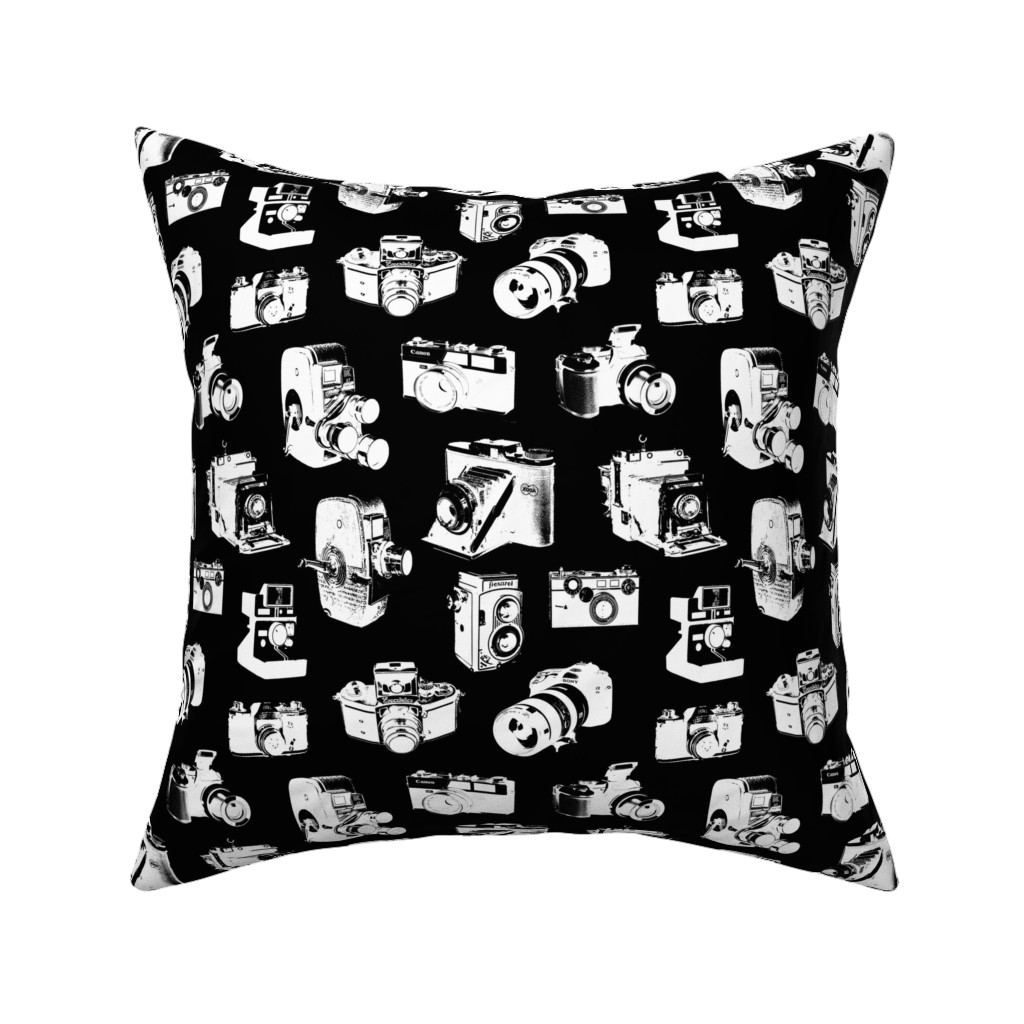 Retro Cameras Pillow, Woven, White, 16x16, Double Sided, Black