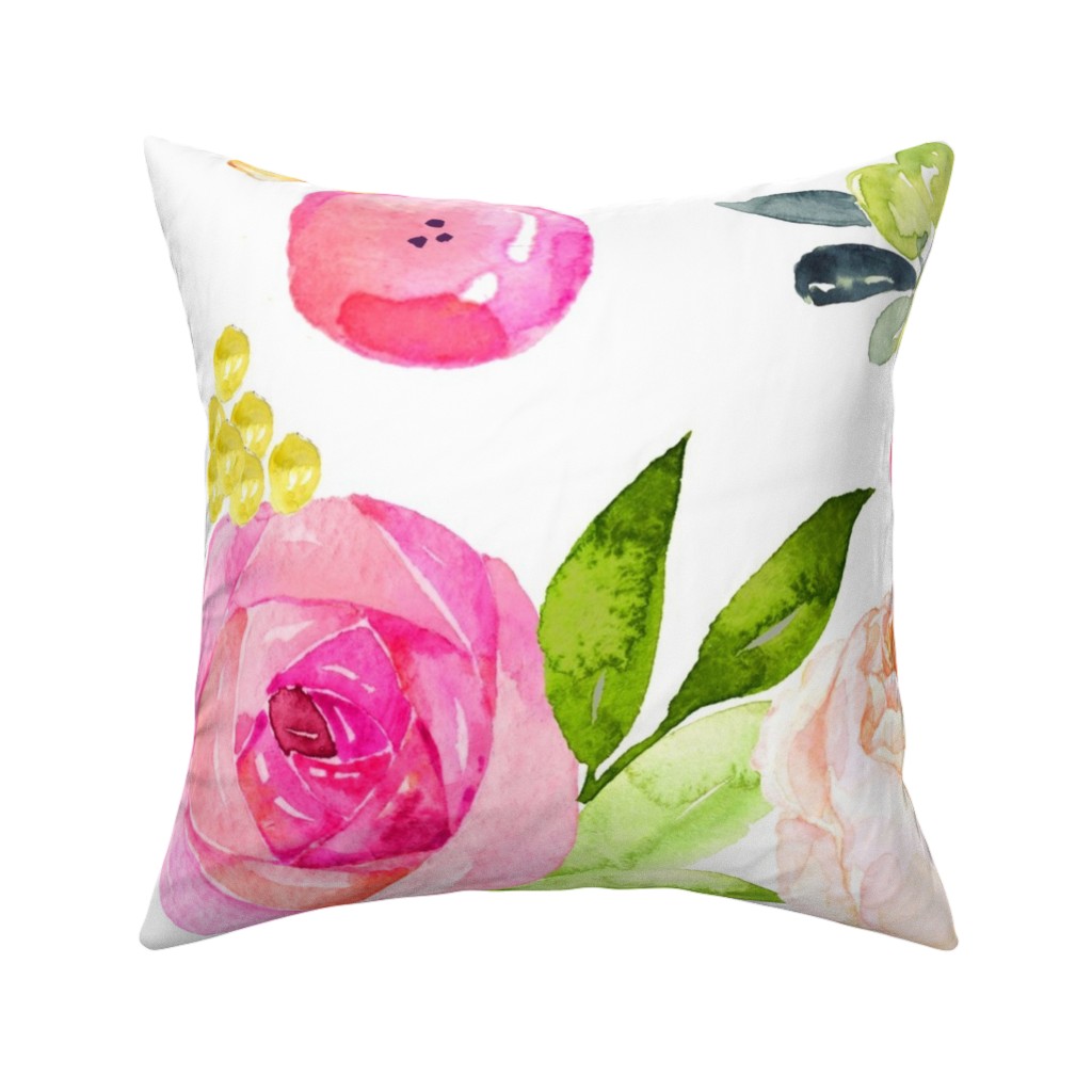 Spring Peonies, Roses, and Poppies - Pink Pillow, Woven, White, 16x16, Double Sided, Pink