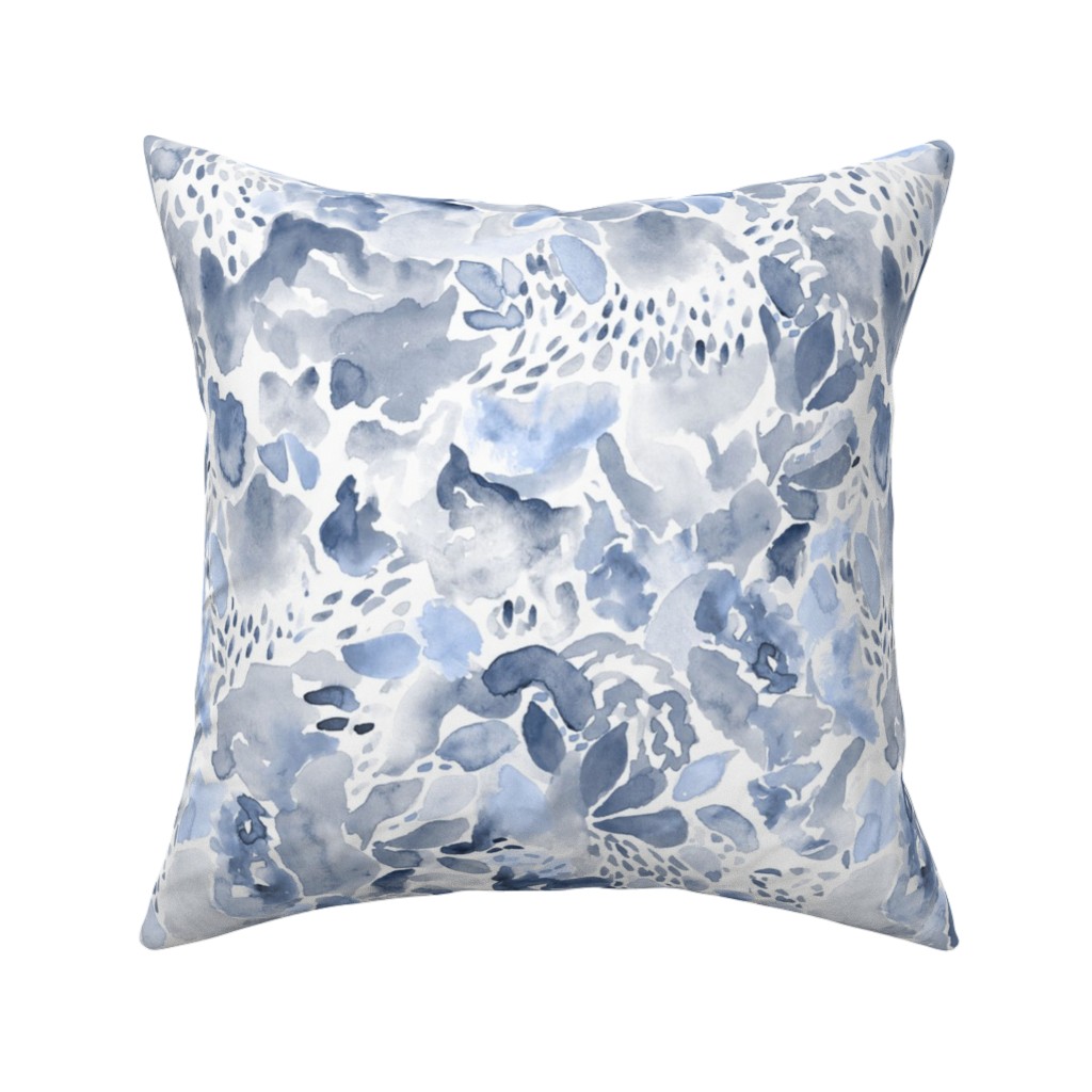 Happy Abstract Watercolor Pillow, Woven, White, 16x16, Double Sided, Blue