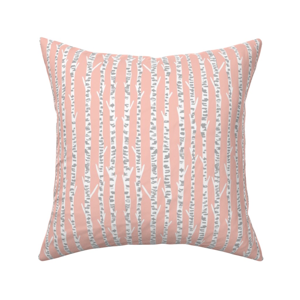 Birch Tree - Pink Pillow, Woven, White, 16x16, Double Sided, Pink