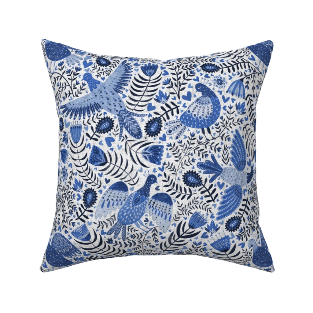 Scandinavian Birds - Indigo Blue Pillow, Woven, White, 16x16, Double Sided, Blue