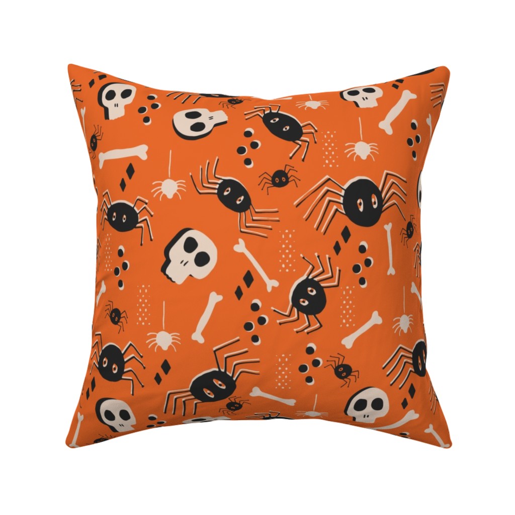 Vintage Halloween - Orange and Black Pillow, Woven, White, 16x16, Double Sided, Orange