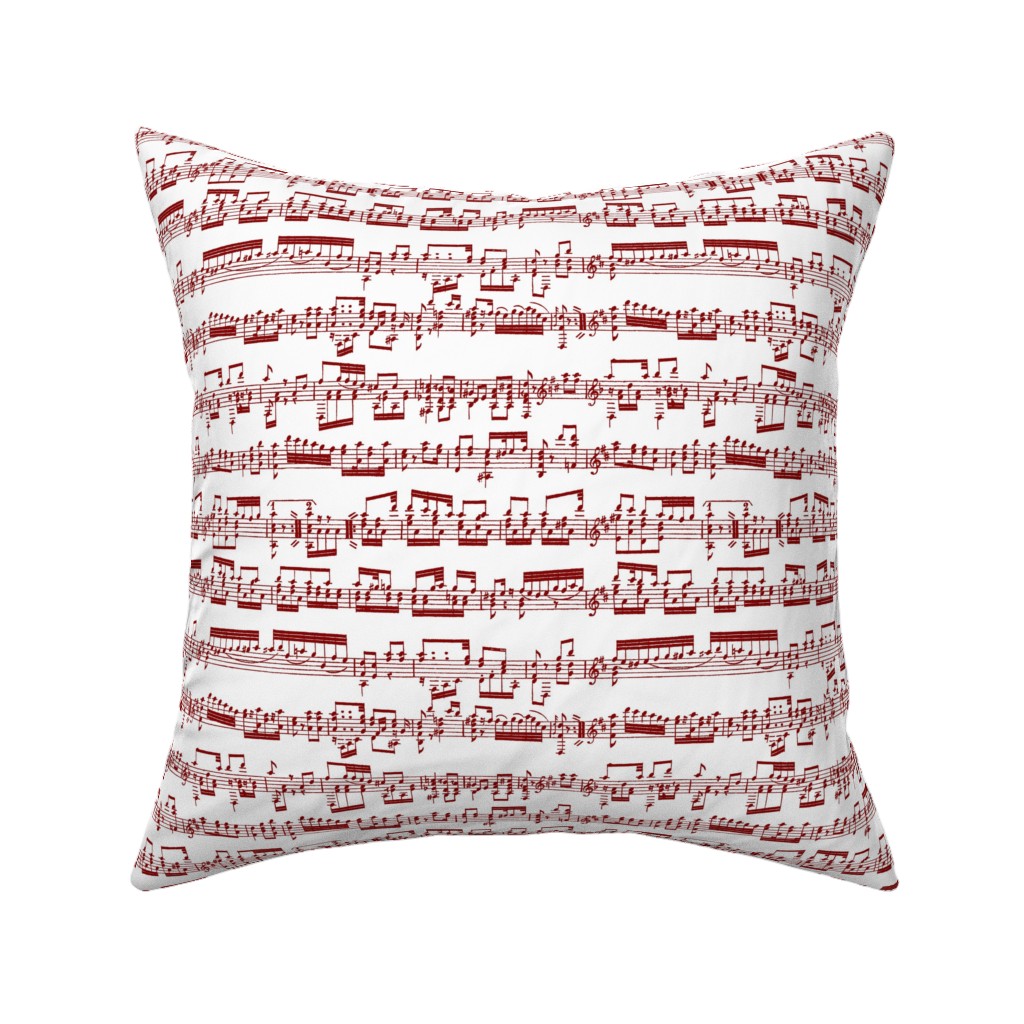 Sheet Music Pillow, Woven, White, 16x16, Double Sided, Red, Ruby