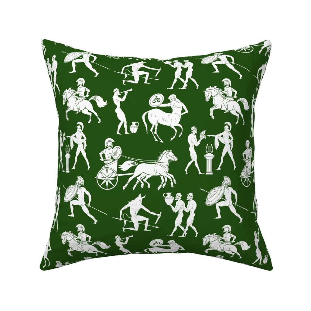 Greek Figures Pillow, Woven, White, 16x16, Double Sided, Green, Spruce Green