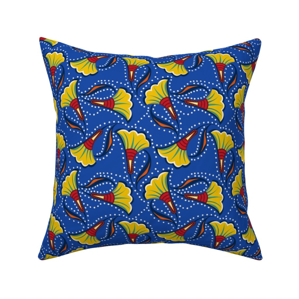 African Floral Pillow, Woven, White, 16x16, Double Sided, Blue