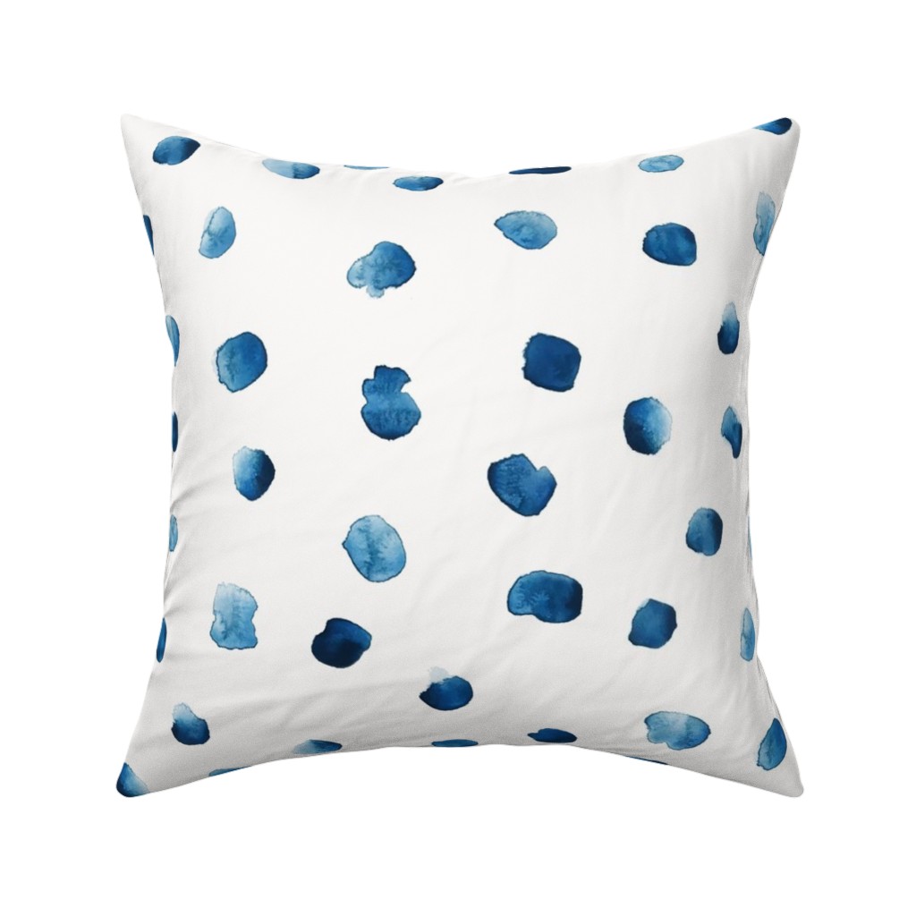 Cobalt Watercolor Spots on White Pillow, Woven, White, 16x16, Double Sided, Blue, True Blue