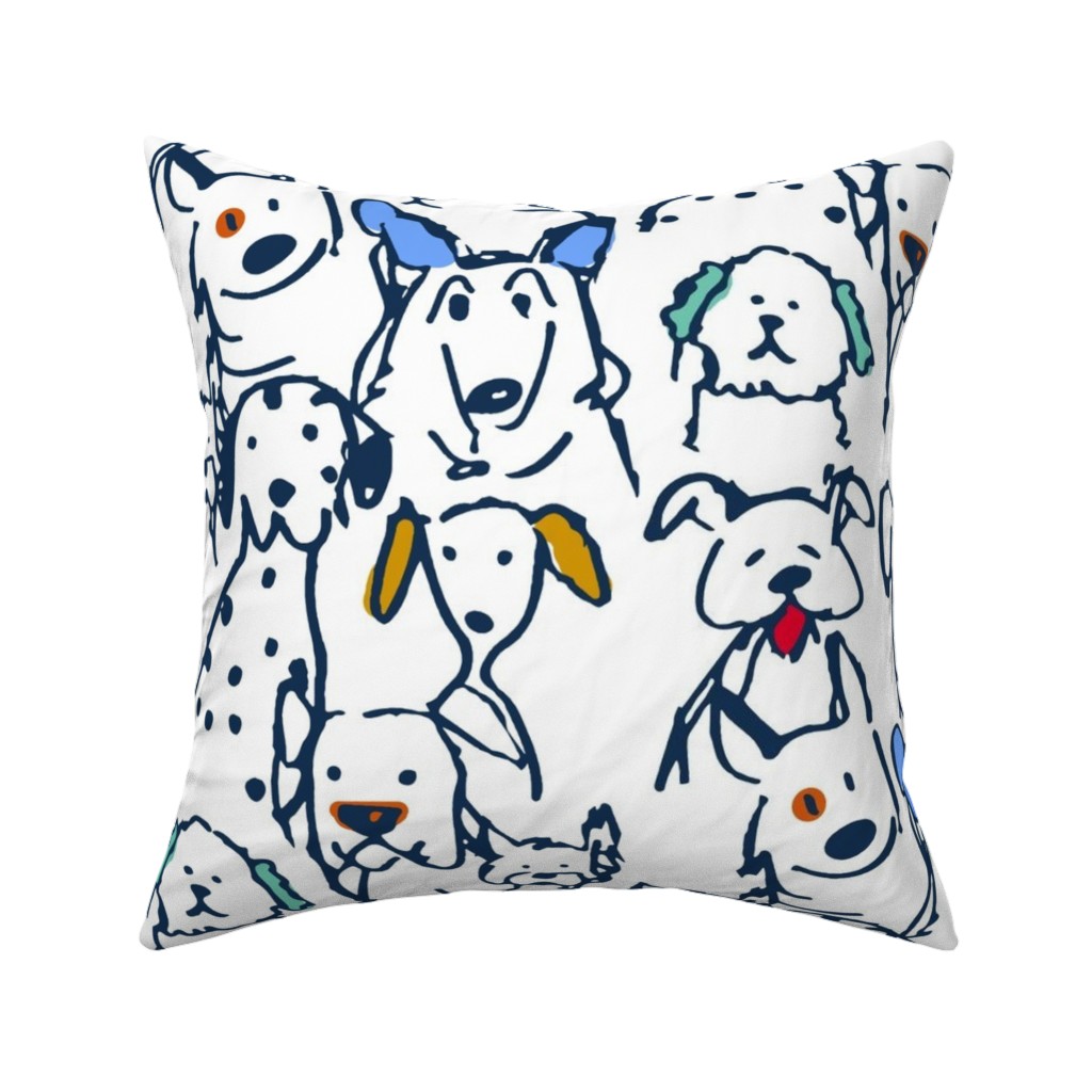 Color Pop Doodle Dogs Pillow, Woven, White, 16x16, Double Sided, Multicolor