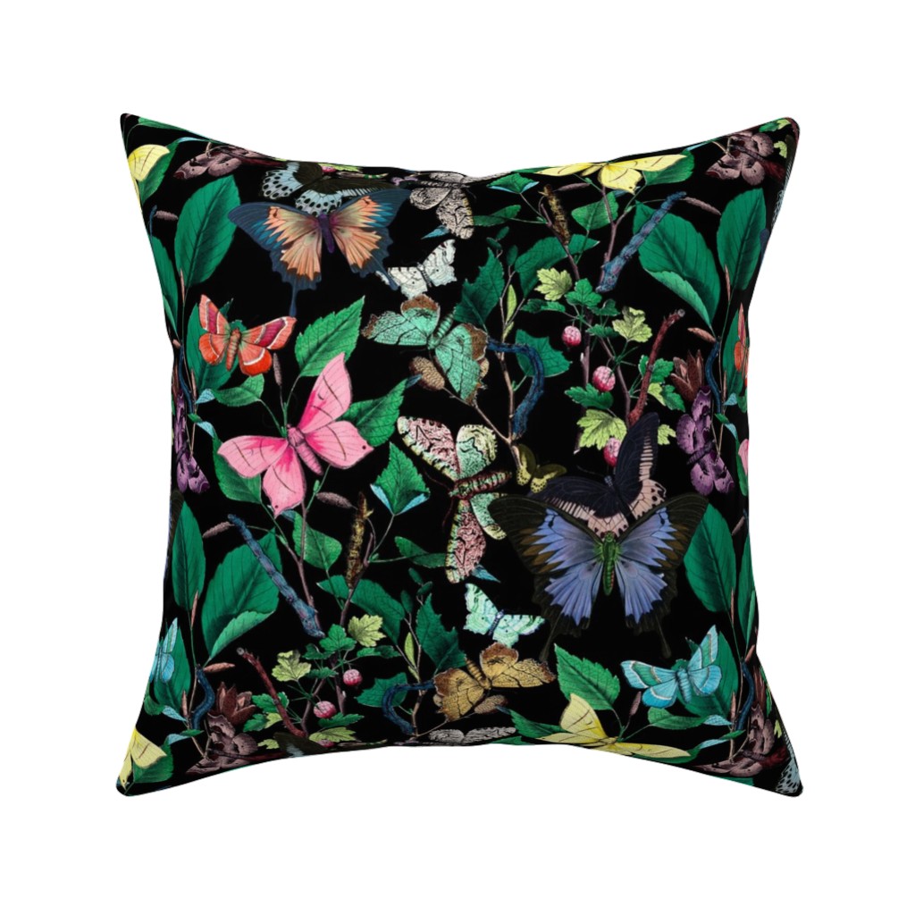 Butterfly Sanctuary - Multi on Black Pillow, Woven, White, 16x16, Double Sided, Multicolor