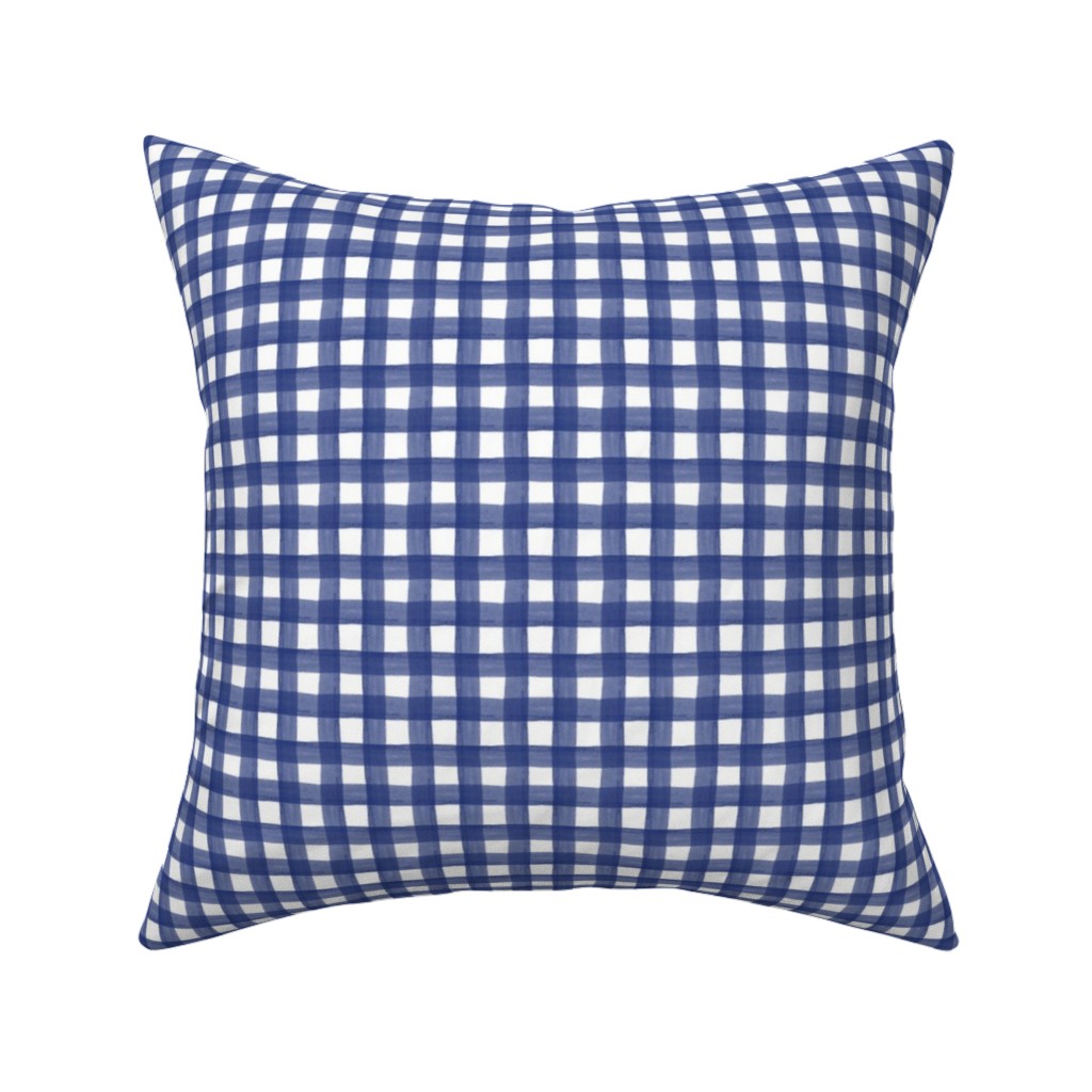 Watercolor Gingham - Navy Blue Pillow, Woven, White, 16x16, Double Sided, Blue