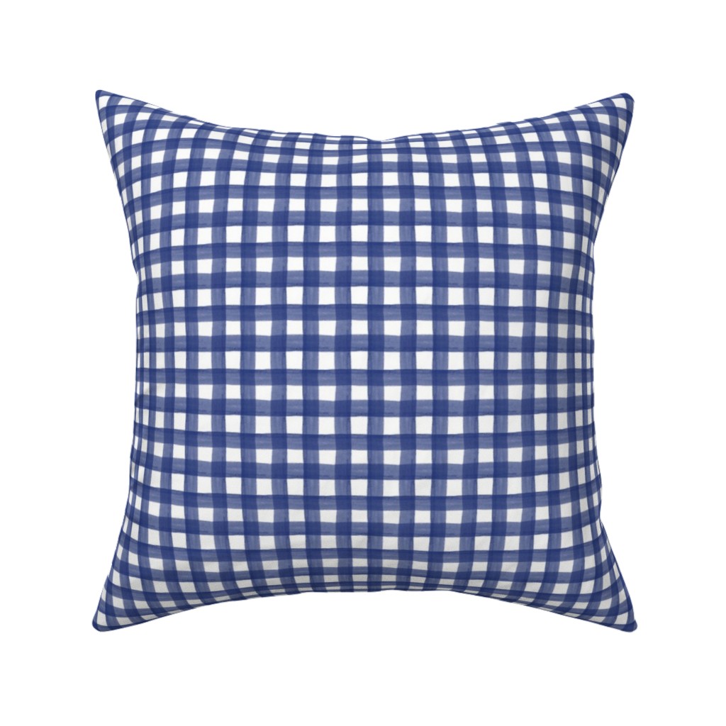 Watercolor Gingham - Navy Blue Pillow, Woven, White, 16x16, Double Sided, Blue, True Blue