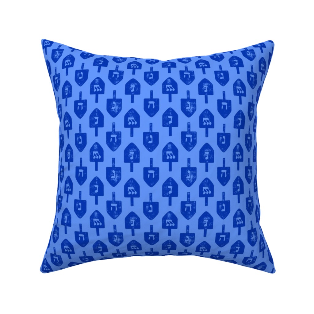 Dreidel - Blue Pillow, Woven, White, 16x16, Double Sided, Blue