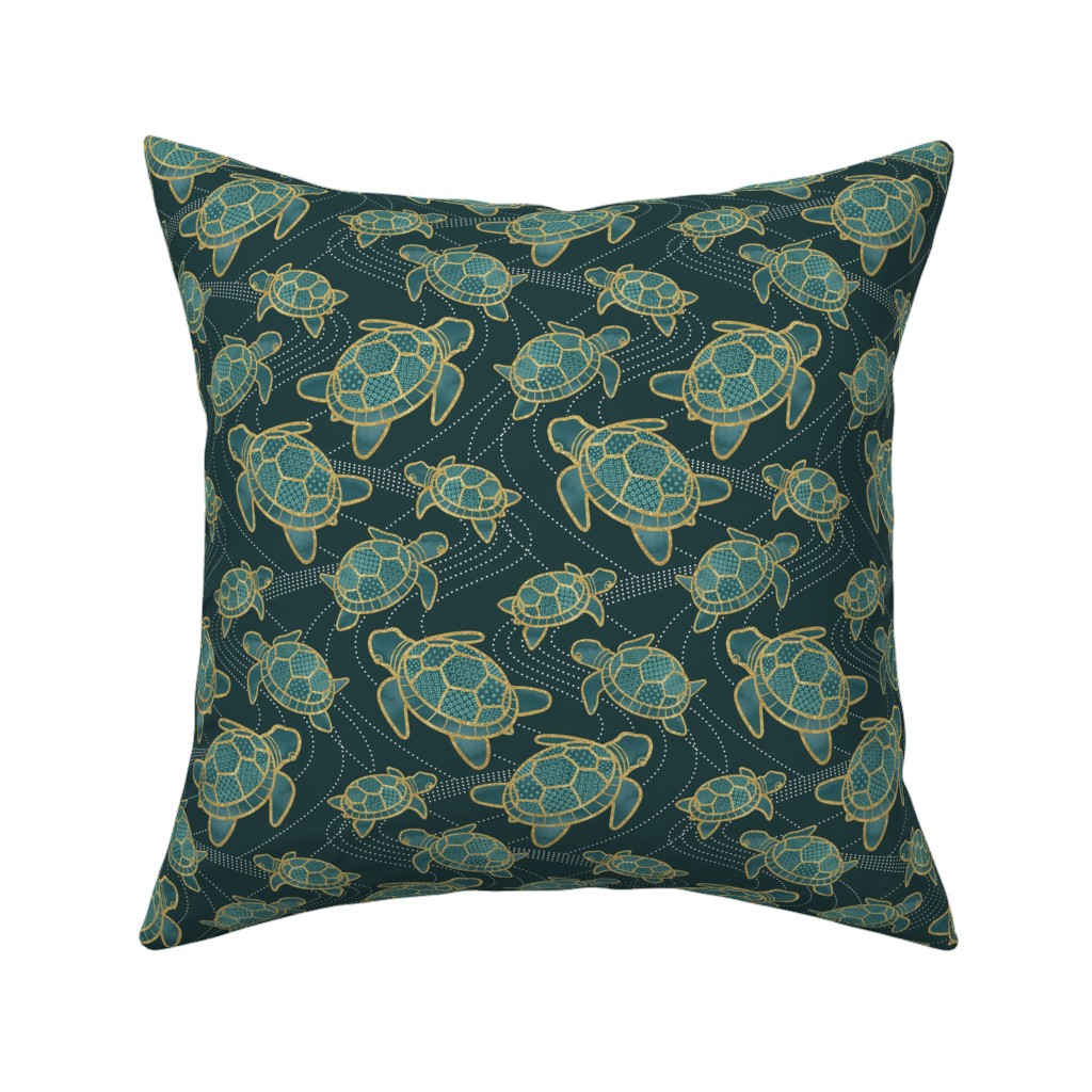 Turtles - Green Pillow, Woven, White, 16x16, Double Sided, Green, Classic Green