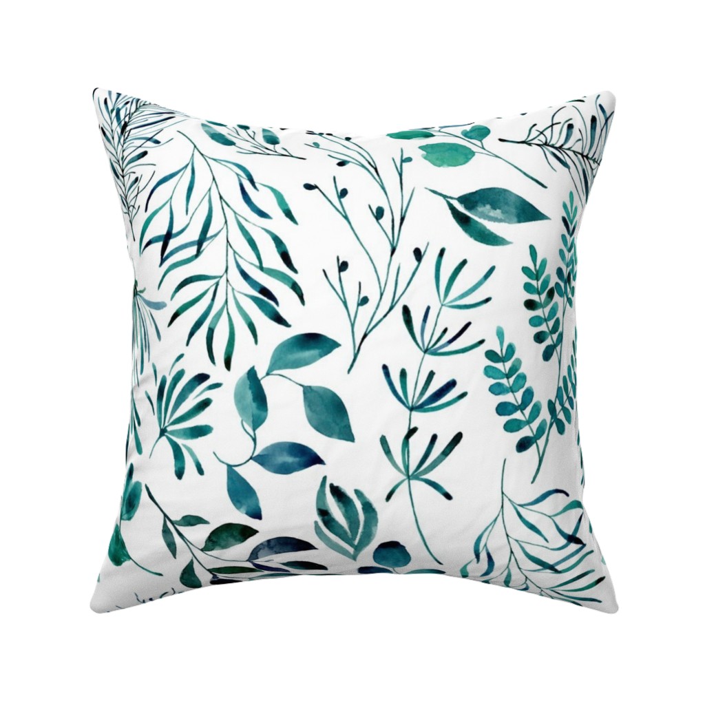 Leaves Nature Botanical Prints Pillow, Woven, White, 16x16, Double Sided, Green, Tidal Wave