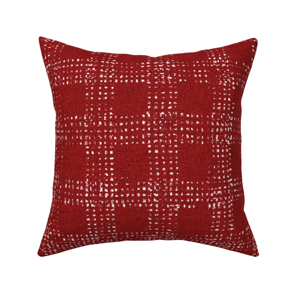 Mud Cloth Plaid - Red and White Pillow, Woven, White, 16x16, Double Sided, Red