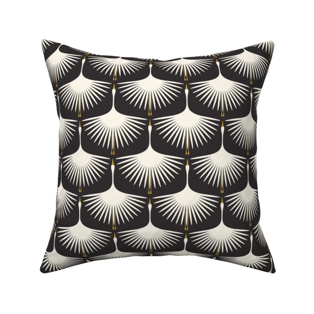 Art Deco Swans Pillow, Woven, White, 16x16, Double Sided, Black, Silhouette