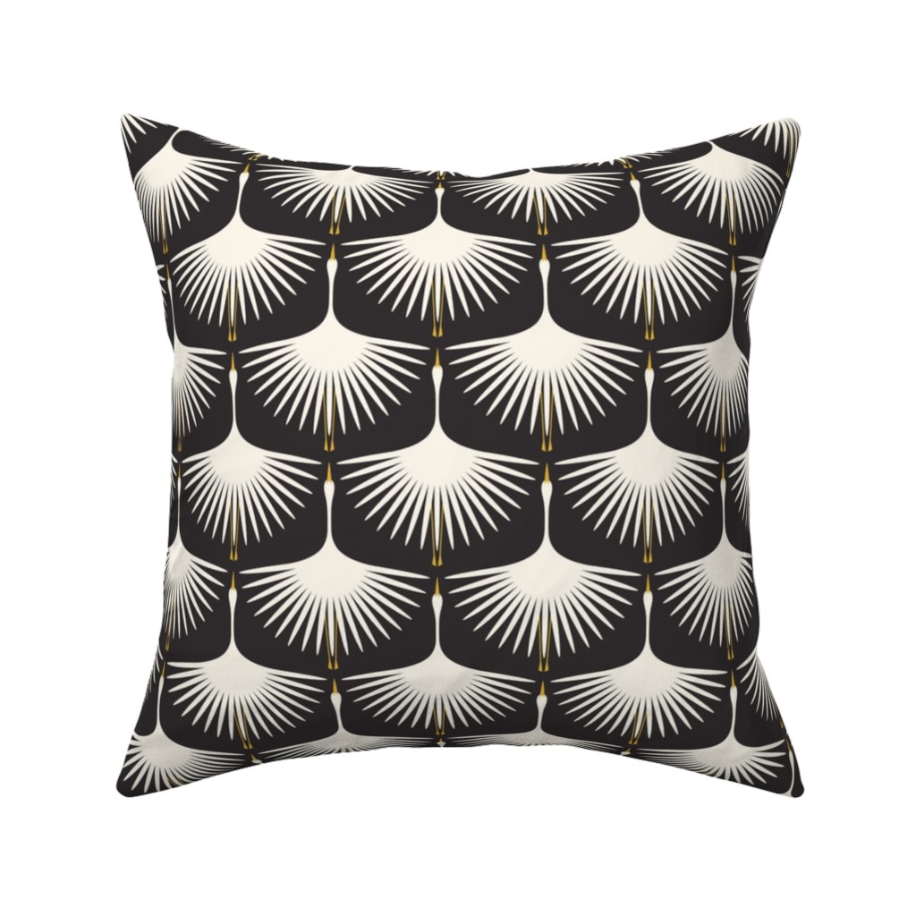 Art Deco Swans Pillow, Woven, White, 16x16, Double Sided, Black