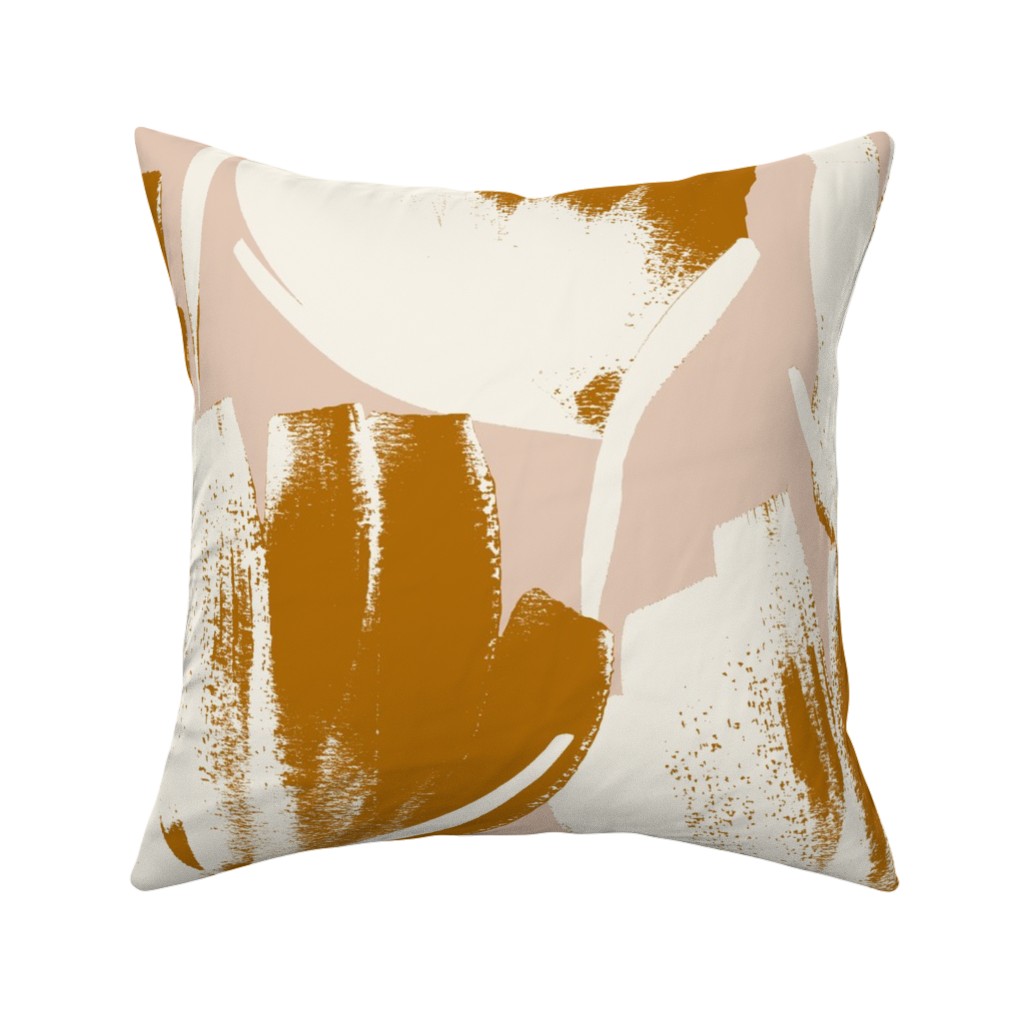 Flowers - Mustard Pillow, Woven, White, 16x16, Double Sided, Pink, Bright Pink