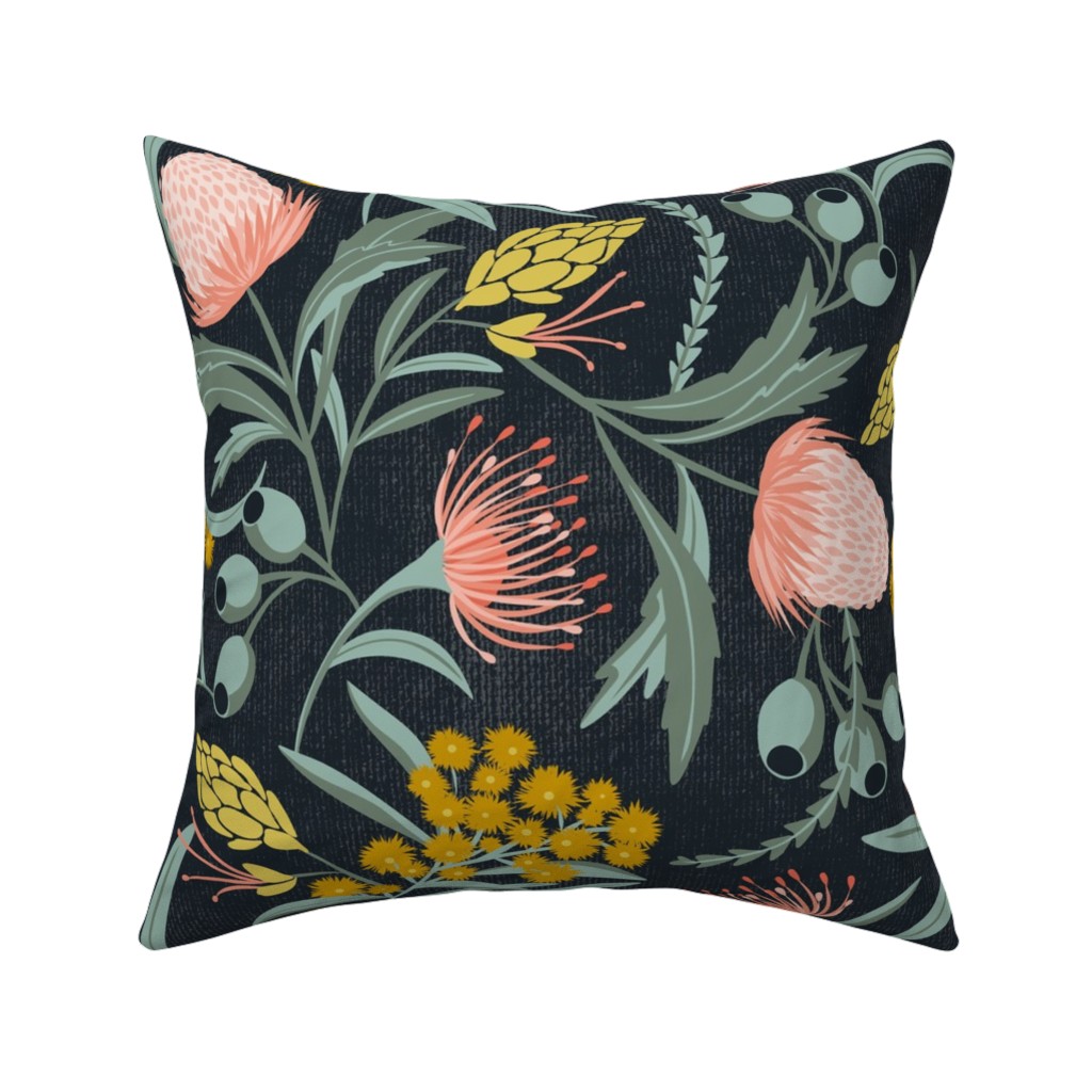 Flora Australis Botanical - Dark Pillow, Woven, White, 16x16, Double Sided, Multicolor