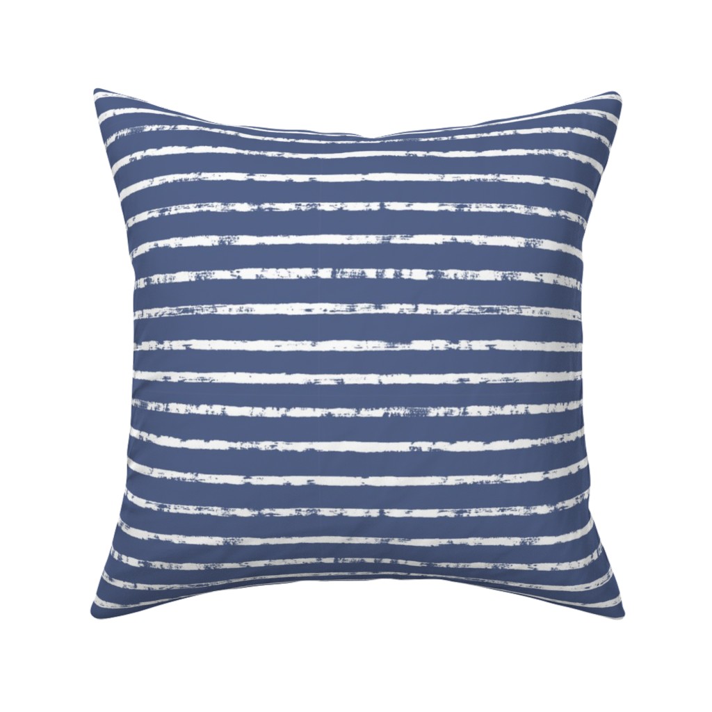 Distressed Dusty Blue and White Stripes Pillow, Woven, White, 16x16, Double Sided, Blue