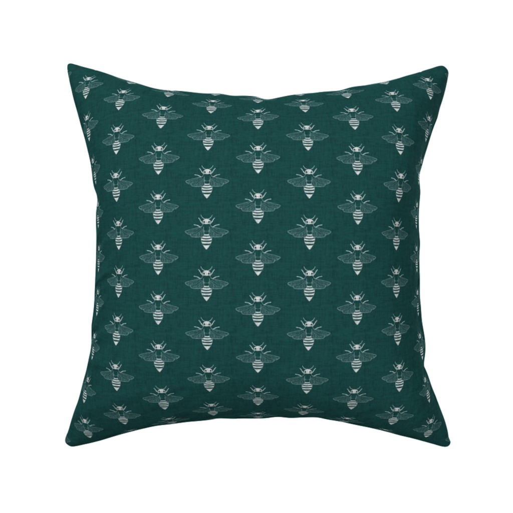 Bees in Flight - Green Pillow, Woven, White, 16x16, Double Sided, Green