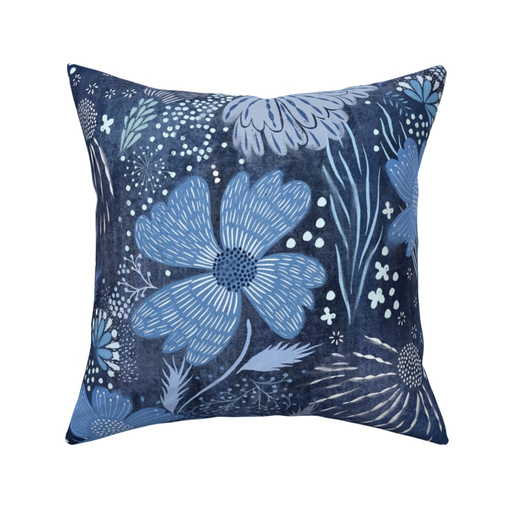 Shibori Flower Abundance - Blue Pillow, Woven, White, 16x16, Double Sided, Blue