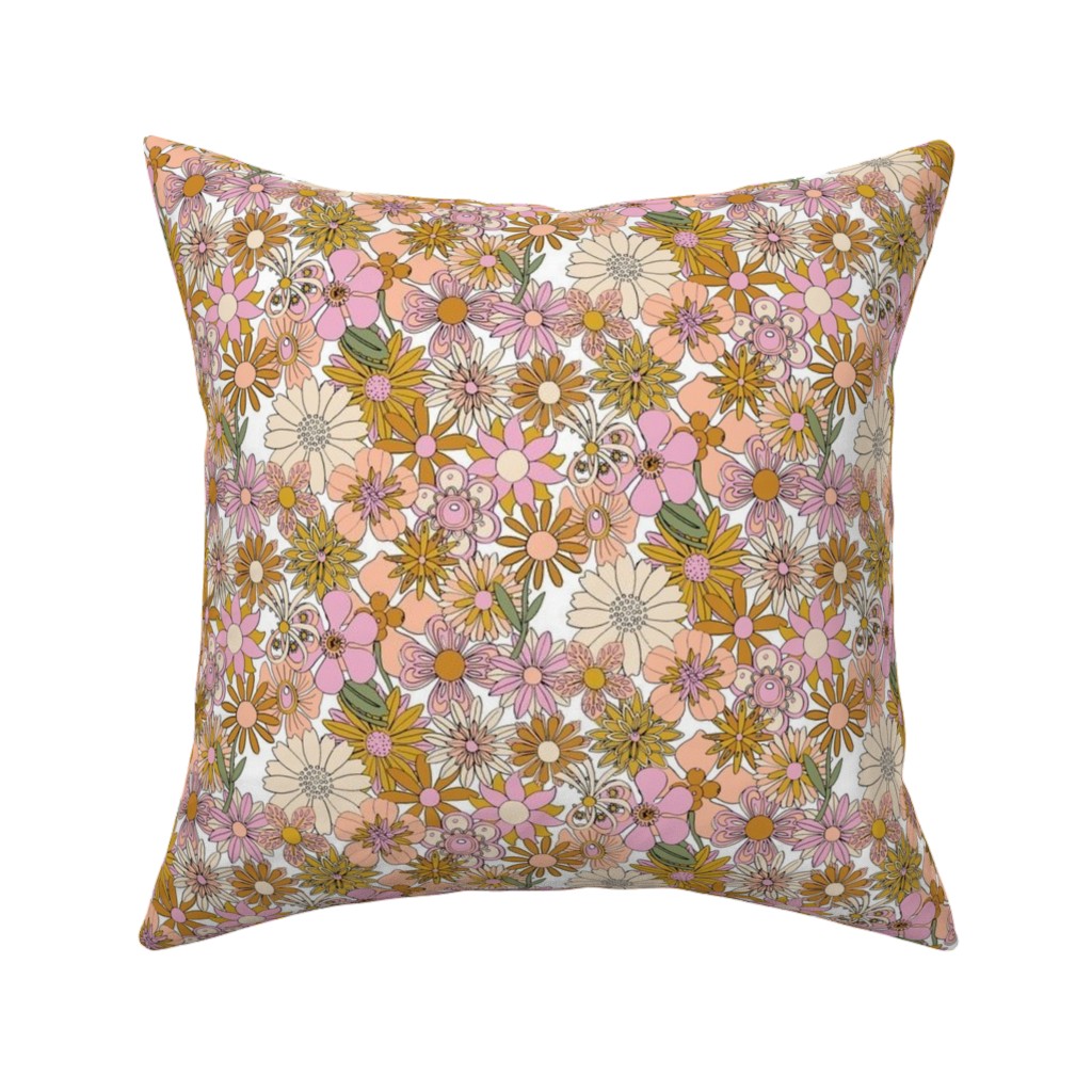 Chelsea Vintage Floral Garden - Pink Pillow, Woven, White, 16x16, Double Sided, Pink