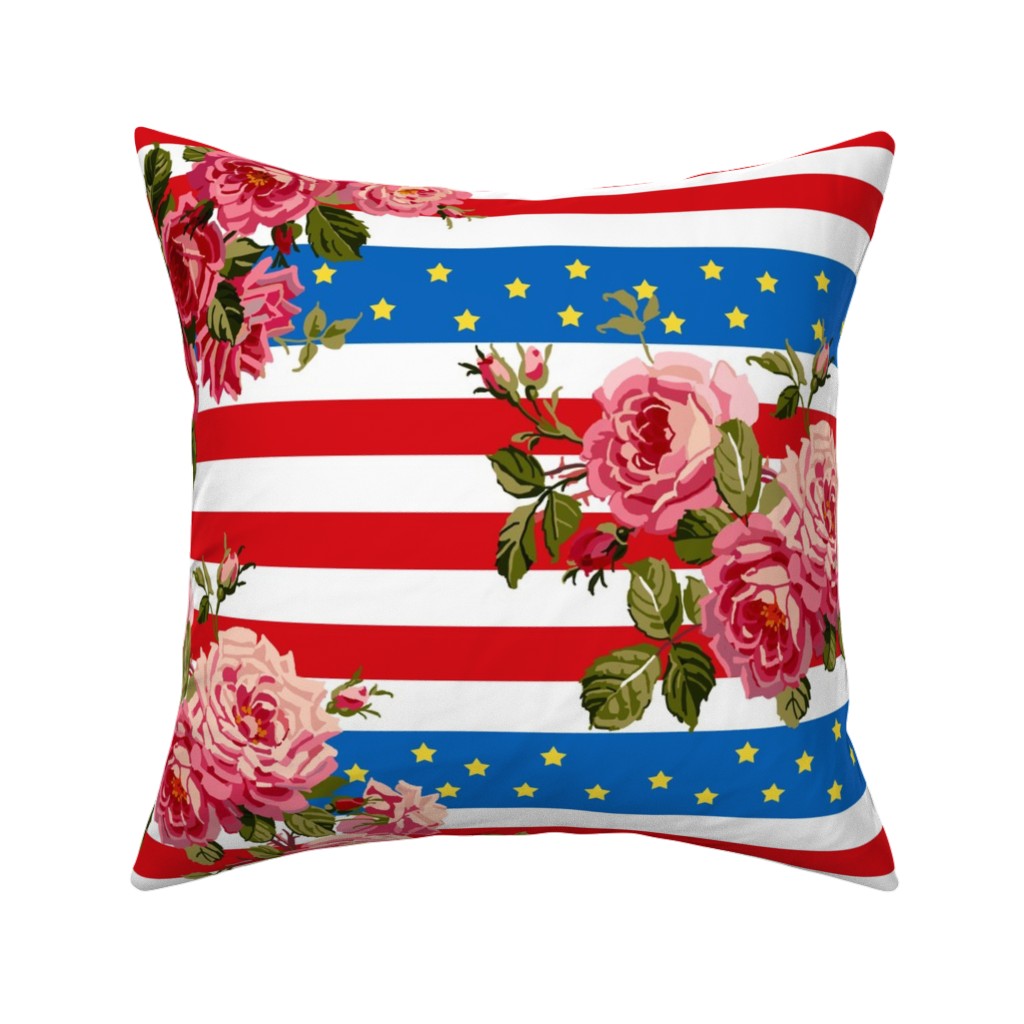 Americana Summer Roses - Multi Pillow, Woven, White, 16x16, Double Sided, Multicolor