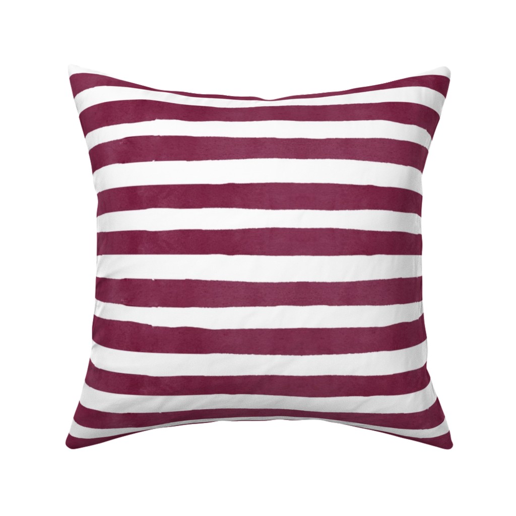 Stripe - Maroon Pillow, Woven, White, 16x16, Double Sided, Red, Red