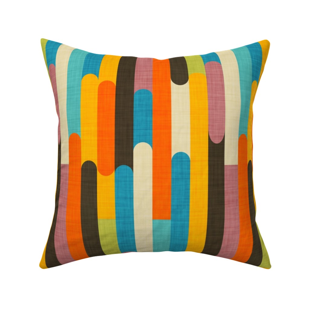 Retro Colorblock Sticks - Multi Pillow, Woven, White, 16x16, Double Sided, Multicolor