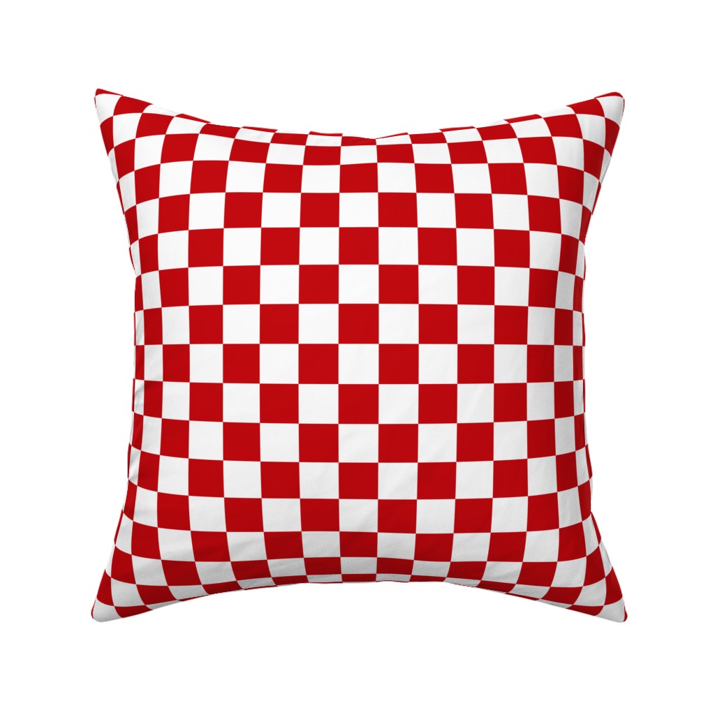 Checkerboard - Red and White Pillow, Woven, White, 16x16, Double Sided, Red
