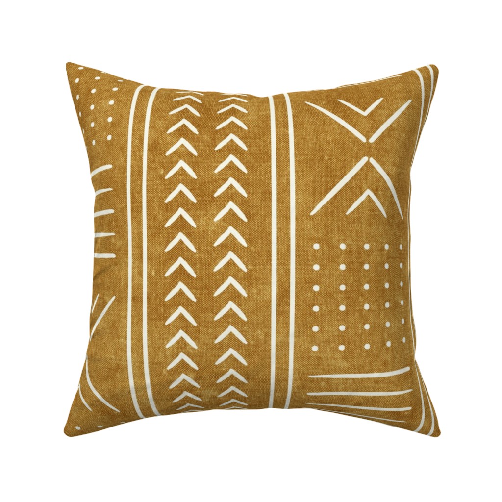Mudcloth - Mustard Pillow, Woven, White, 16x16, Double Sided, Yellow, Classic Yellow
