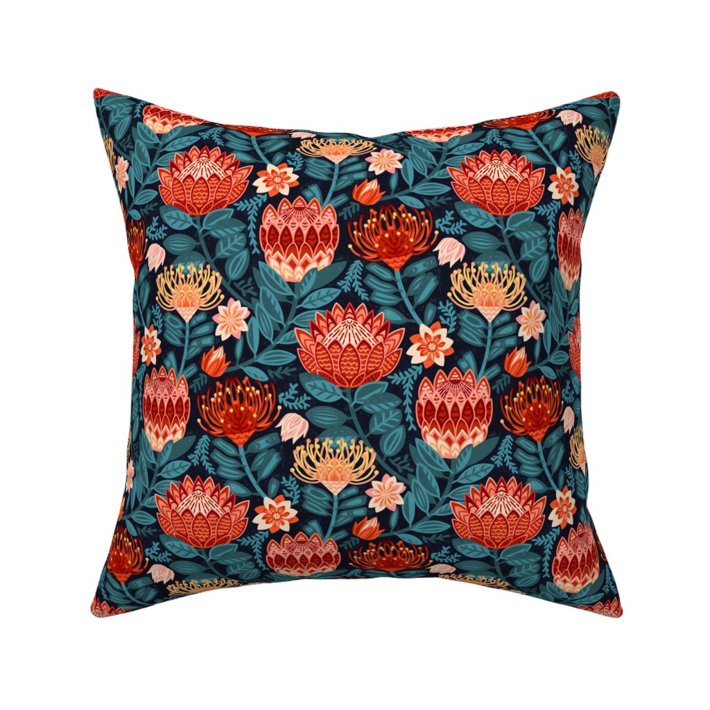 Protea Chintz - Navy Pillow, Woven, White, 16x16, Double Sided, Multicolor