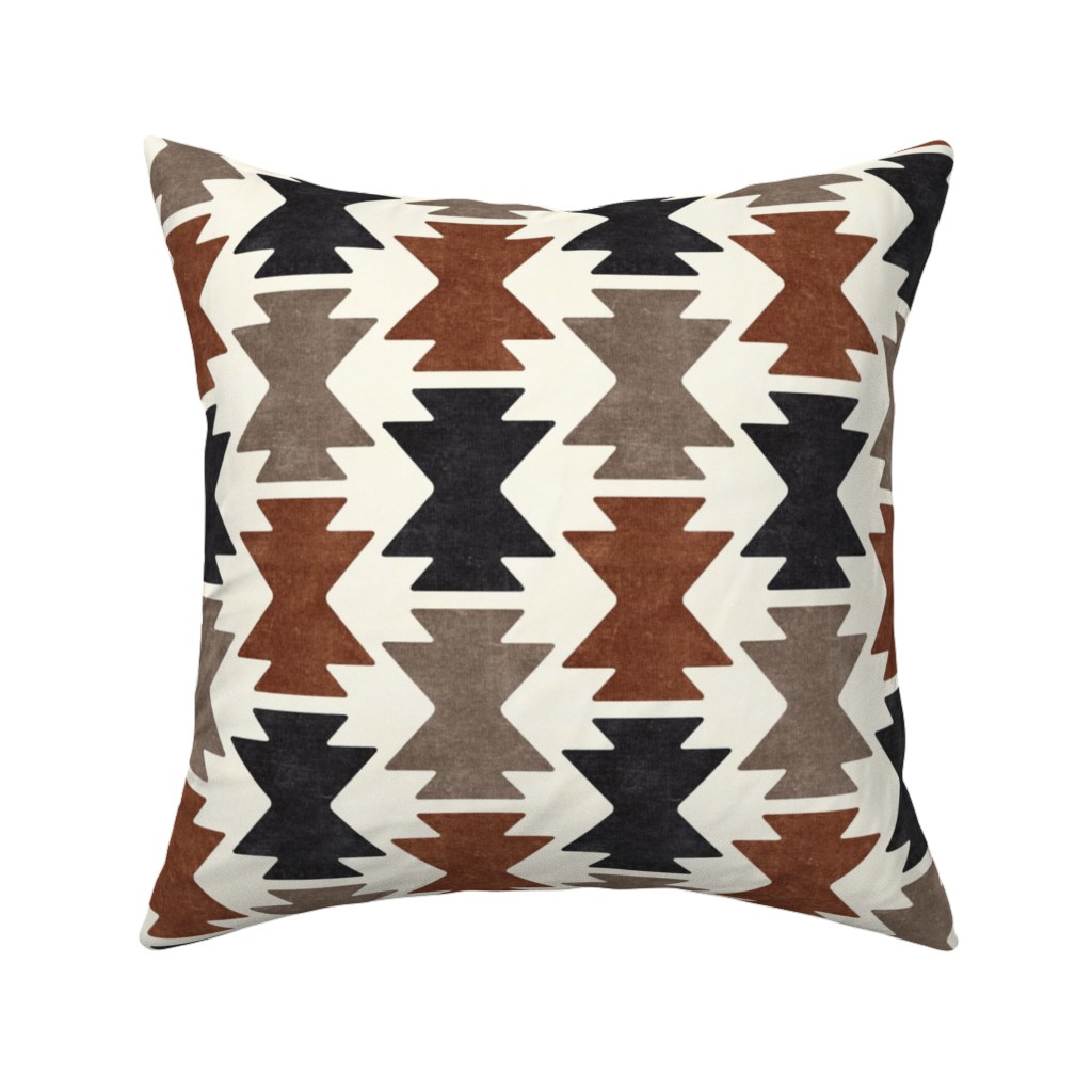 Bohemian Aztec Pillow, Woven, White, 16x16, Double Sided, Brown