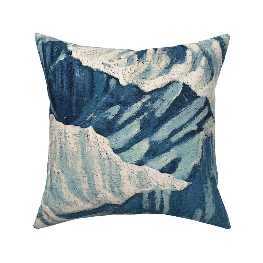 Vintage Snowy Mountains - Blue Pillow, Woven, White, 16x16, Double Sided, Blue, True Blue