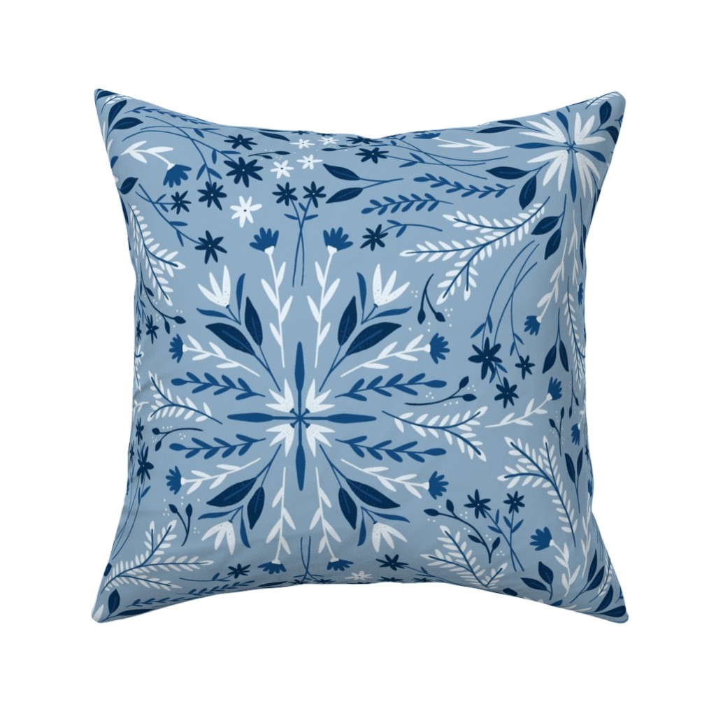 Dotty Floral - Blue Pillow, Woven, White, 16x16, Double Sided, Blue