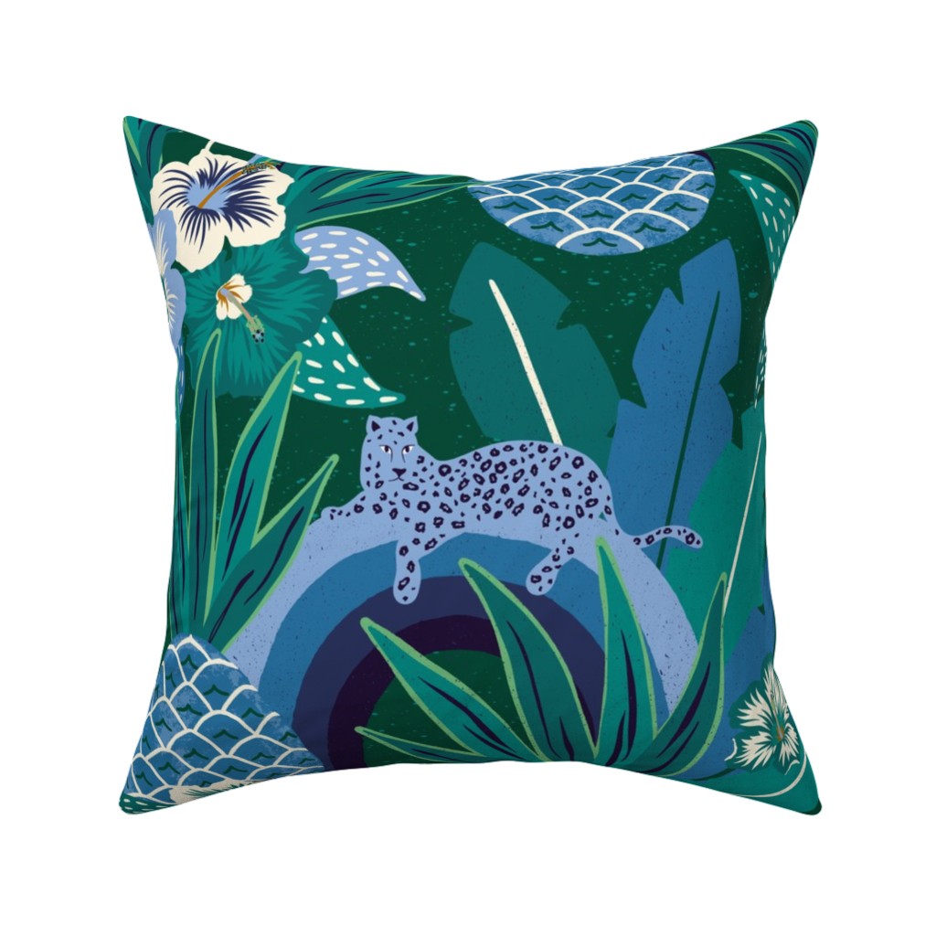 Tropical Fantasy - Blue Green Pillow, Woven, White, 16x16, Double Sided, Green
