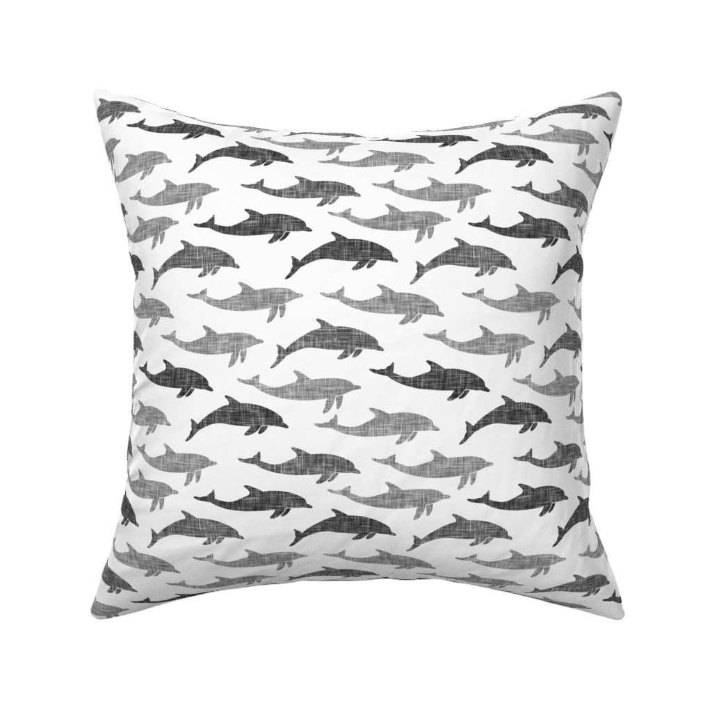 Dolphins Pillow, Woven, White, 16x16, Double Sided, Gray, Fog