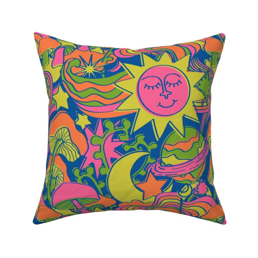 Psychedelic Daydream - Neon and Blue Pillow, Woven, White, 16x16, Double Sided, Multicolor