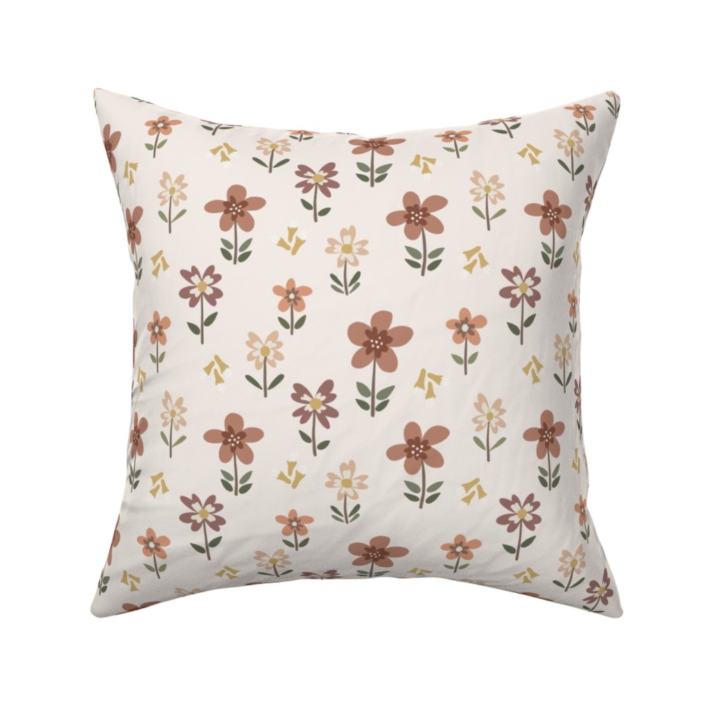 Cute Daisies & Foxgloves Floral - Earth Tones Pillow, Woven, White, 16x16, Double Sided, Pink