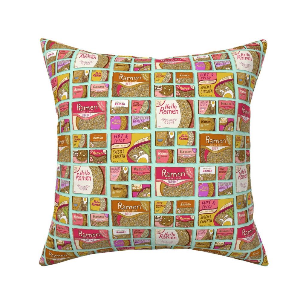 Ramen Noodle Packets Pillow, Woven, White, 16x16, Double Sided, Multicolor