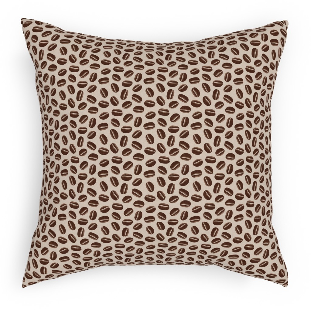 Coffee Beans - Coffee House - Beige Pillow, Woven, White, 18x18, Double Sided, Brown, Brown