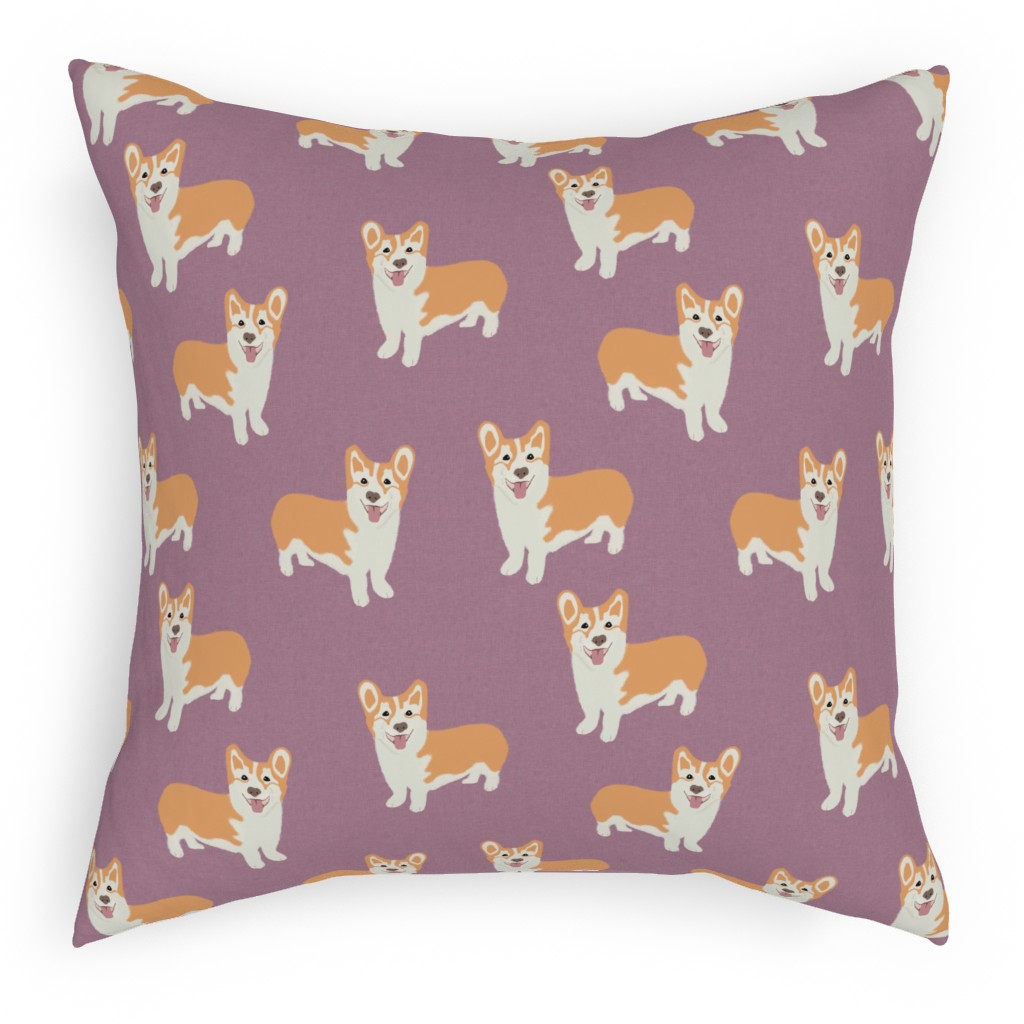 Corgi Pillow, Woven, White, 18x18, Double Sided, Purple