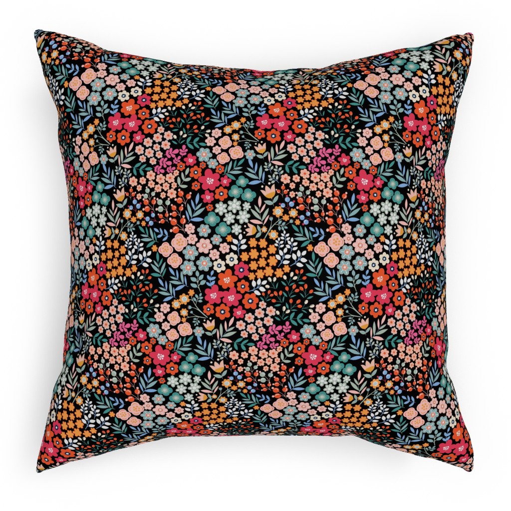 Summer Flower Pillow, Woven, White, 18x18, Double Sided, Multicolor, Rich Black