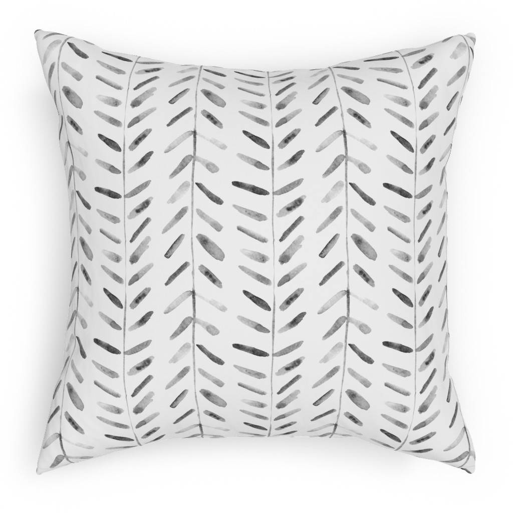 Noir Watercolor Abstract Geometrical Pattern for Modern Home Decor Bedding Nursery Painted Brush Strokes Herringbone Pillow, Woven, White, 18x18, Double Sided, White
